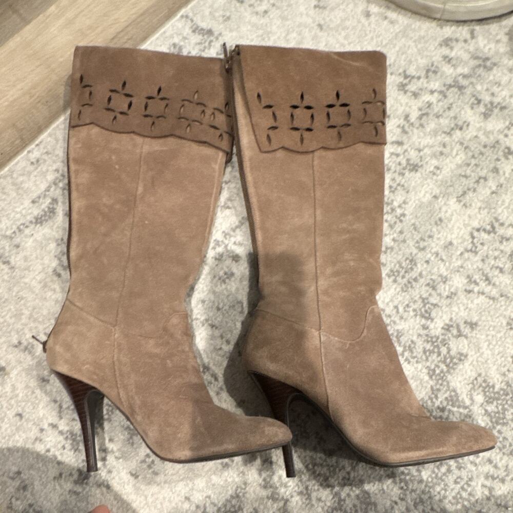 Beverly Feldman Tan Suede Knee High Stiletto Boots – Vintage Designer